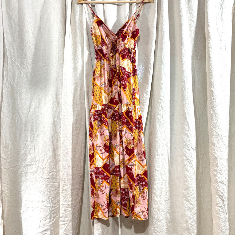 Monteau LA Patchwork Print Maxi Dress Smocked Boho S/P